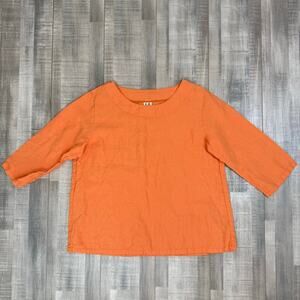 LO Len Ok 100% Linen‎ Blous Top Womens XL Orange 3/4 Sleeves